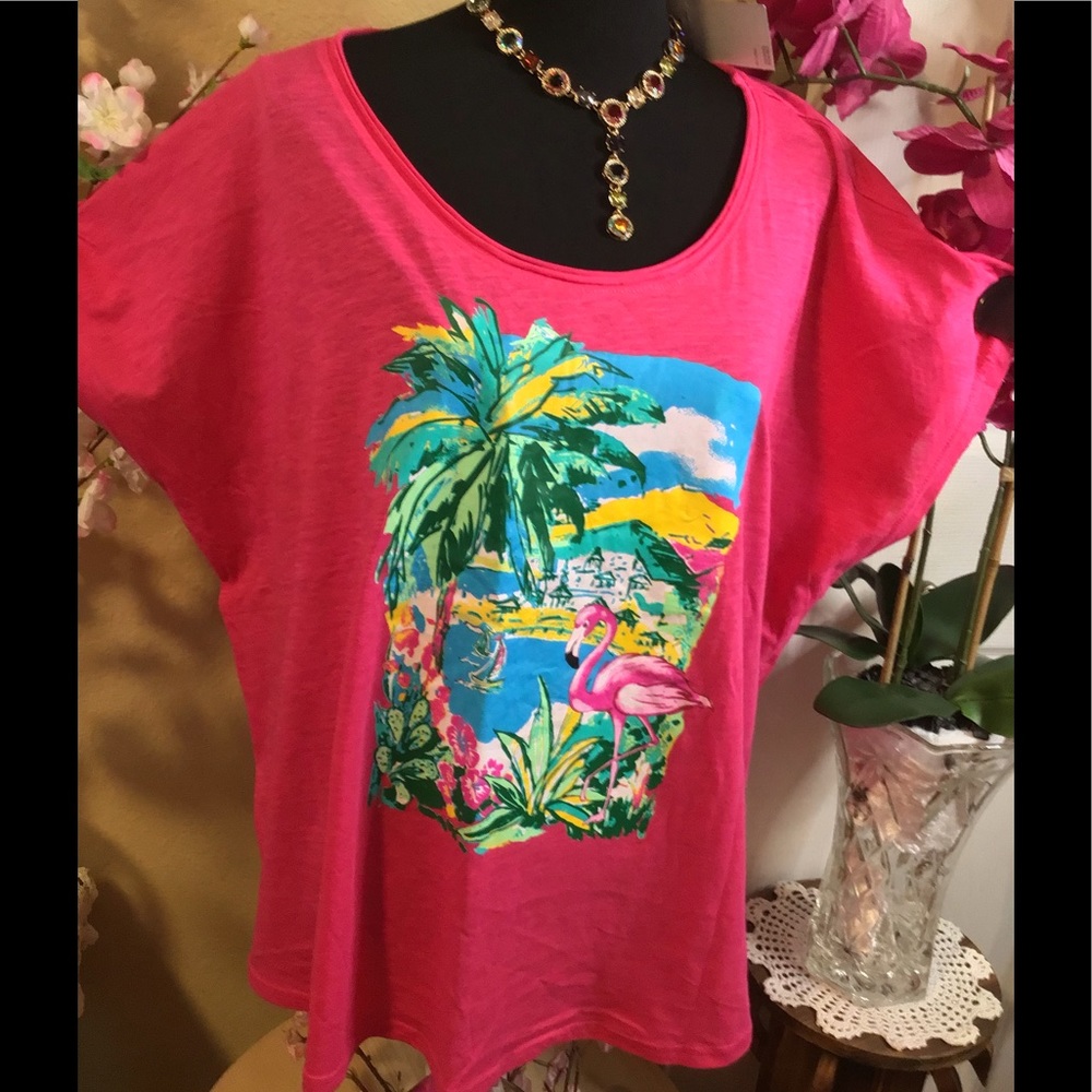 NWT KiwiFresh 2X Pink Flamingo Island Tropical Top - Picture 5 of 12